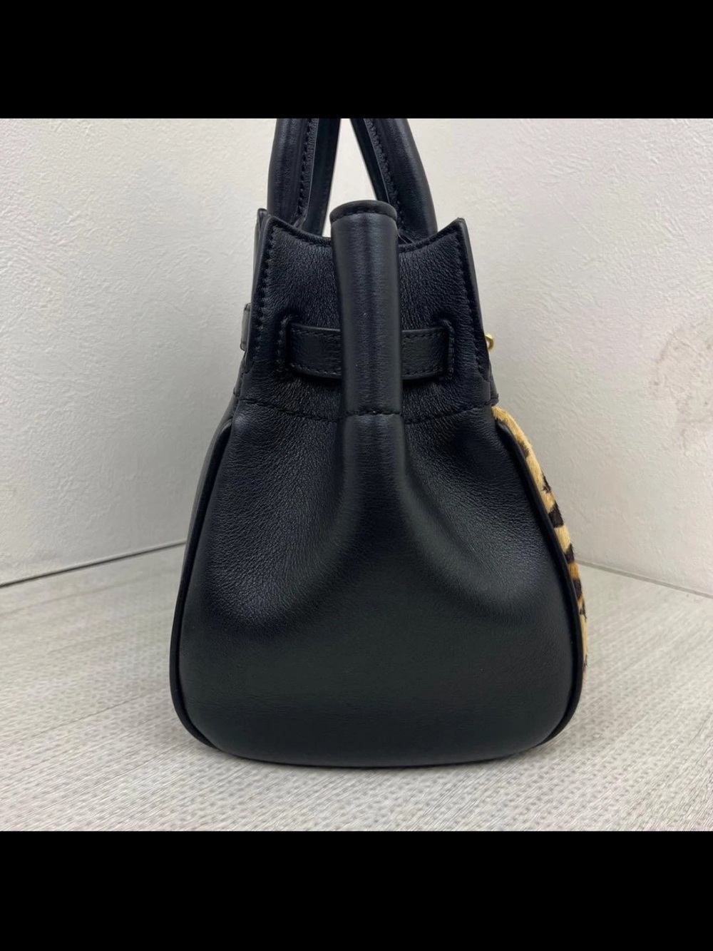 Mulberry Black & Leopard Print Satchel with Gold Hardware - Picture 4 of 11